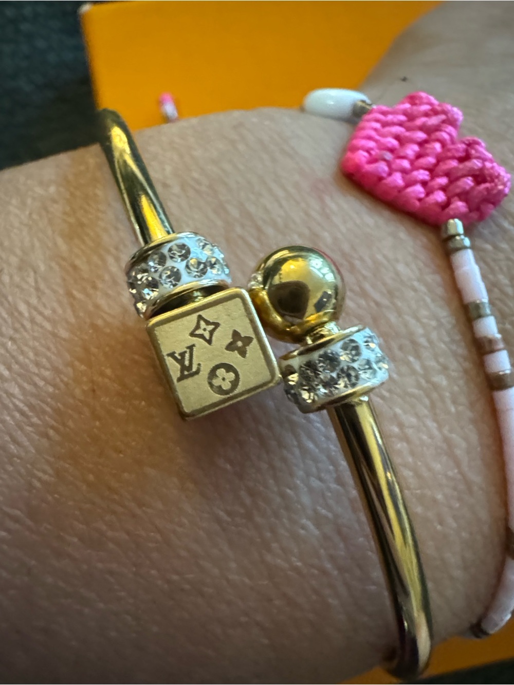 Gold-Tone Logo Cube Cuff Bracelet with Crystal Accents no brand